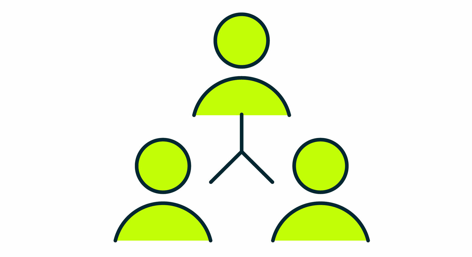 A minimalist icon featuring three stylized people connected to each other. The top figure is linked to the two lower figures by lines, symbolizing hierarchy or team structure.