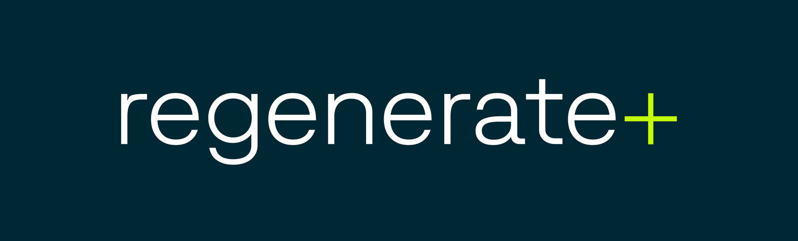 White text "regenerate+" on a dark background.